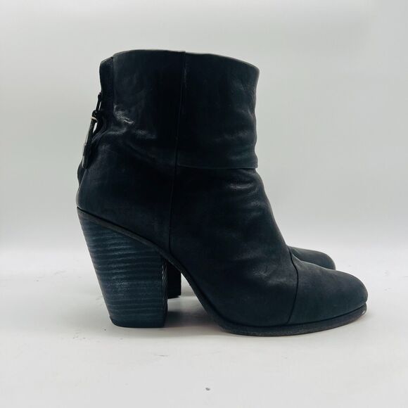 Rag and Bone Boots Womens 8.5 Black Distressed Leather Heeled Ankle Bootie Shoes - Picture 1 of 10